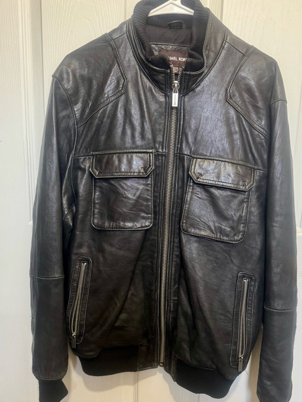 Michael Kors Black Genuine Leather Jacket - Picture 4 of 9